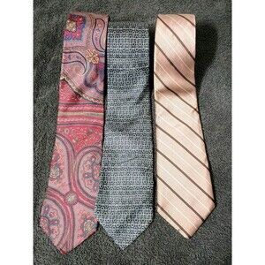 Lot Of 3 Paco Rabanne Necktie 100% Silk Made In Italy Parsley, Striped, And Blue